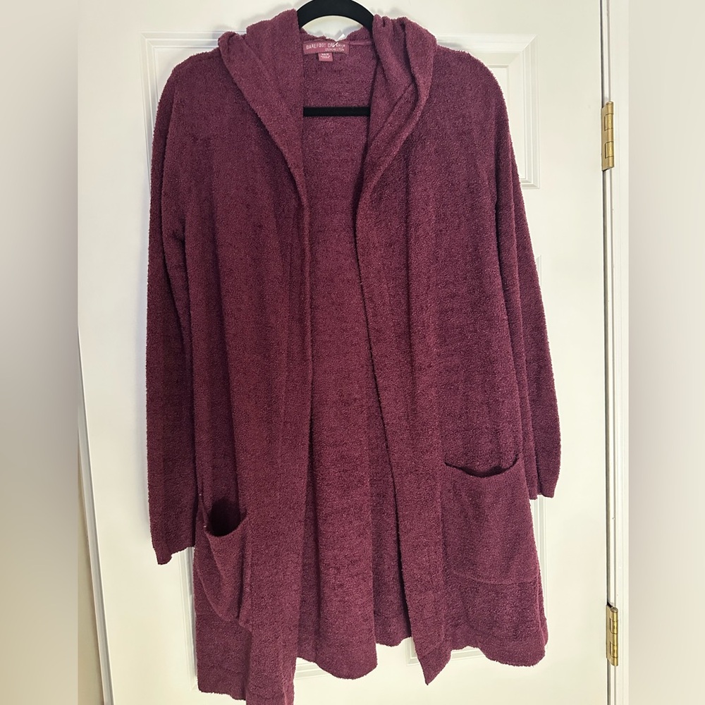 NWOT* Barefoot Dreams CozyChic Lite Burgundy/Red Hooded Sweater- Size XS/S